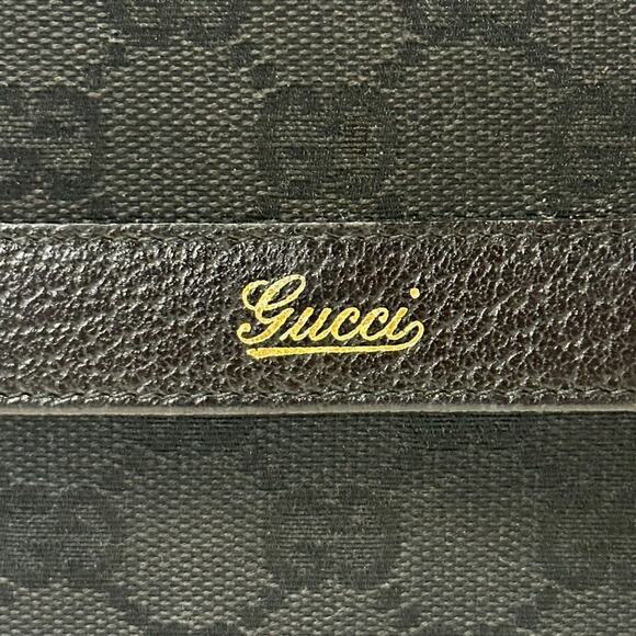 Vintage 90s GUCCI Black Wallet Unisex Double Snap Bifold GG Canvas & Leather COA - Picture 3 of 16